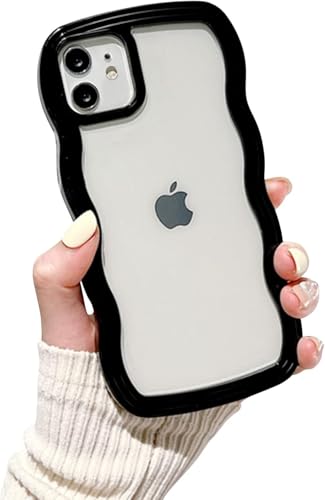 Image of Back Cover Compatible with iPhone 11, Adorable Curly Wave Frame Clear Case for Girls and Women, Transparent Soft Silicone TPU Bumper Shockproof Protective Cover (Black)