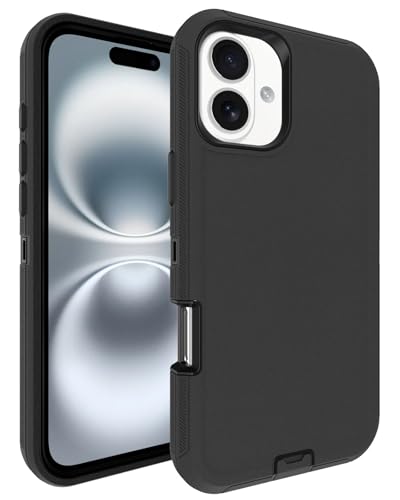 Image of for iPhone 17 Case with Port Cover, Rubber Matte Finish, Black | 3-Layer Heavy Duty Armor, 16ft Drop Protection, Non-Slip Shockproof & Anti-Fingerprint