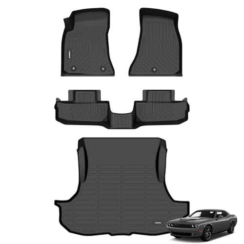 ANBINGO Floor Mats & Cargo Liner Custom for Dodge Challenger RWD 2015-2023 All Weather Protection TPE Heavy Duty Non-Slip Automotive Challenger RWD Mats Fits Full Set Accessories Black