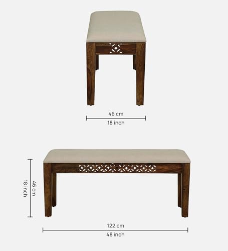 Image of Furniture Solid sheesham Wood Bench for Dining Room Drawing Room | Wooden Bench for Seating 3 Person Living Room with seat cousian (Teak Finish)
