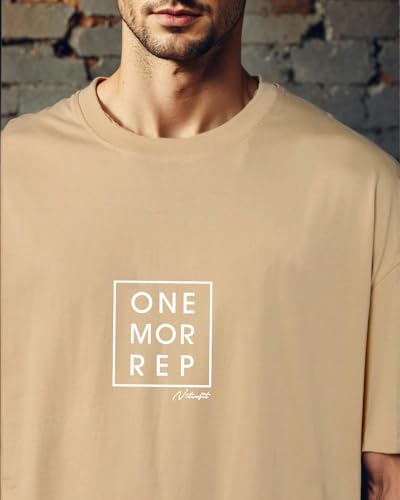 Image of Men's Oversized Black T-Shirt - inchOne More Rep inch Printed Gym Workout Cotton Tee | Casual Streetwear for Men | Tshirt for Men