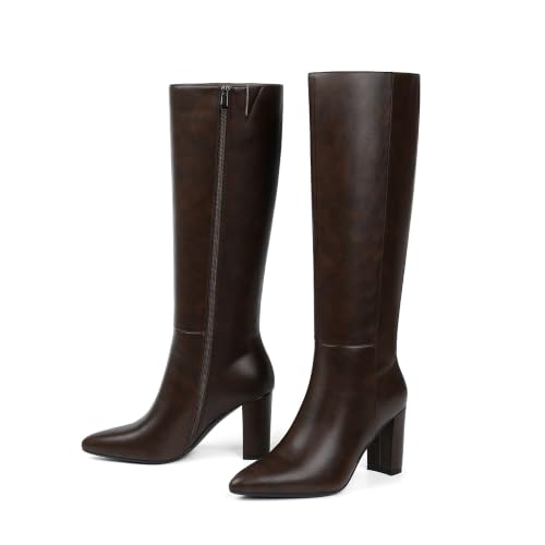 Image of Modatope Knee High Boots Women Pointed Toe Boots Chunky Heels Side Zipper | Fall Spring Winter Fashion Dress Tall Boots, Evening Bridal office Long Boots