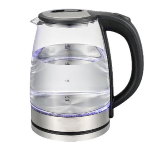 Dudass電気ケトル、2L大容量、卓上、急速沸騰、二重壁構造でやけど防止、110V、304ステンレス鋼、食品グレードのライニング、自動電源オフ、お手入れ簡単、旅行、オフィス、寮、一人暮らしに最適、ギフトにも最適 (ガラスポット)