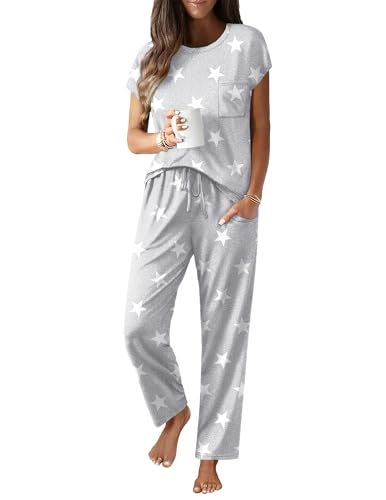 Image of Ekouaer Womens Pajama Sets Cap Sleeve Sleepwear Tops and Long Pants Comfy Pjs 2 Piece Lounge Set with Pockets S-XXL