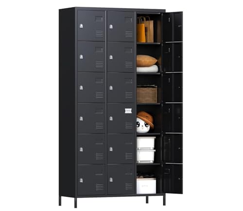 Image of Aobabo 18 Doors Metal Lockers for Employees, Steel Storage Lockers with Locks for Office, Gym, Garage, 15.7 inch D x 35.43 inch W x 72 inch H Black,Assembly Required
