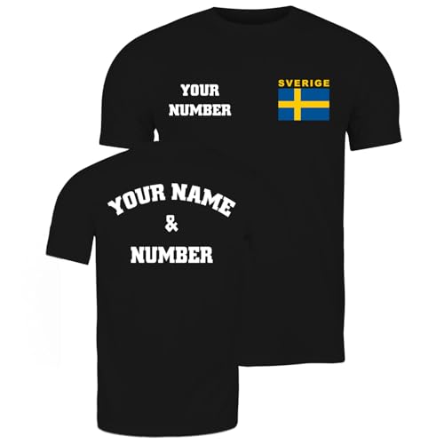 lepni.me Camisetas Hombre Camiseta de fútbol de Suecia con tu Nombre y número | Escudo con Bandera Sueca | Camiseta Personalizada Copa del Mundo 2022 (XL Negro Multicolor)