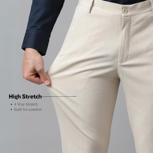 Image of SUBTRACT Slim-Fit Stretchable Lycra Formal Pants for Men with Flexible Waistband | Stylish Men's Wear Trousers for Office or Party |Dress Trouser Pant