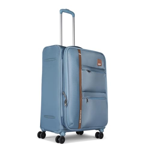 Image of VIP Grande 8 Wheel Check-in (Medium Size) Soft Case Trolley Bag | TSA Lock | Expandable Polyester Luggage | 3 Year International Warranty | Anti-Theft Zipper | 70 CM Suitcase for Travel | Smoke Blue