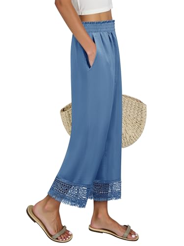 Womens Wide Leg Pants Summer Casual Palazzo Pants High Waist Flowy Beach Trousers with Pockets2