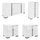 AMERLIFE 4 Piece Bedroom Dresser Set, Modern High Gloss UV Finish, 2 Nightstands, Chest of 5 Drawers & 6 Drawer Dresser, Electroplated Metal Handles, Bedroom Furniture Set, White