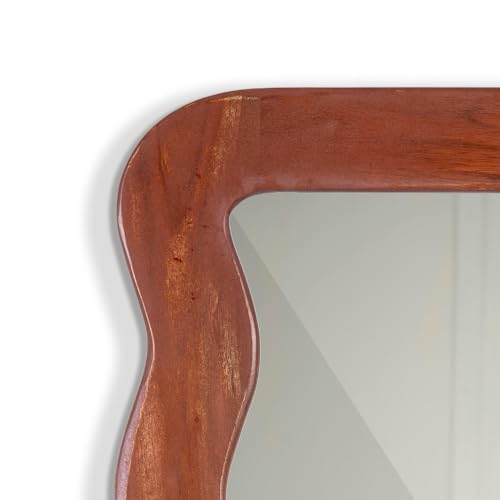 Image of FURNWEAVE Jevar Antique Wall Mirror - Premium Solid Wood Frame | Modern Wall Mounted Decorative Mirror for Living Room | Wall Hanging Mirror for Bathroom Wall & Room Corner | Brown Distress