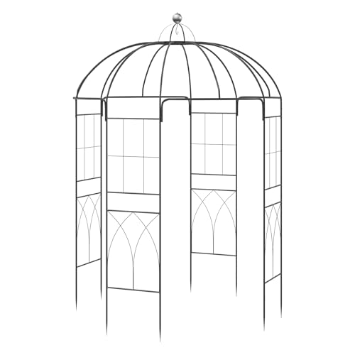 homasis pergolato da giardino, arco esterno con struttura in metallo, traliccio a forma di gabbia per piante rampicanti con gancio e picchetti, per matrimoni e cerimonie, 203 x 203 x 296 cm