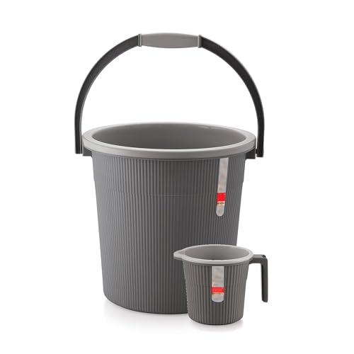 Image of Plastic Bucket with Mug Combo | Bathroom Set (20 Liter Bucket+ 1 Liter Mug) (Dark Grey)