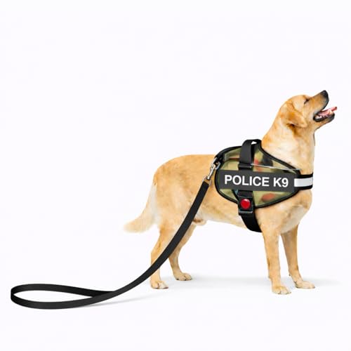 Bowoof Police K9 Dog Harness with Leash, Dog Vest with Handle, Reflective Adjustable No-Pull Harness for Dogs Heavy Duty Nylon, for Training, Patrol, Hiking (Army Green, Small (5-12Kg))