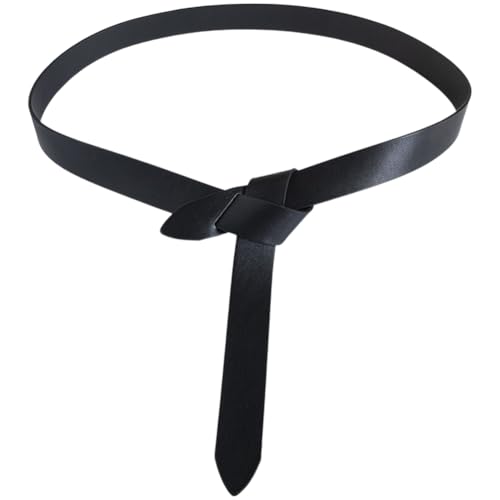 CALFOVERA Cinturón de Cuero Sintético de 1.3 m, Ajustable, Suave, Sin Hebilla, con Nudo Fino, para Vestidos, Vaqueros, Monos Y Abrigos (Negro)