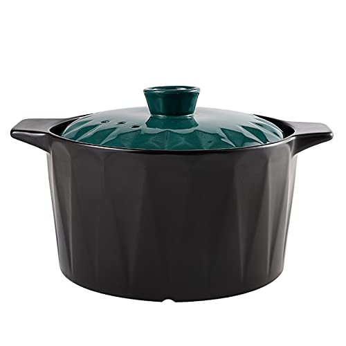 Olla sopera Redonda de cerámica Negra de Alta Capacidad de 7 l con Tapa Doble y asa. Olla de Barro Resistente al Calor, Color Negro, 7 l.