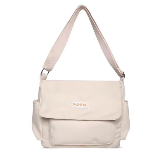 ALWY Bolsa Feminina Universitária Nylon Tactel Academia Trabalho Escolar Faculdade Casual (Off White)