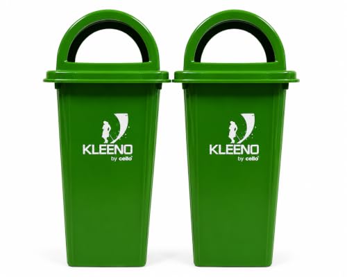 Image of Cello Kleeno Dome Lid Plastic Garbage Dustbin Bucket 60 LTR Green - Pack of 2