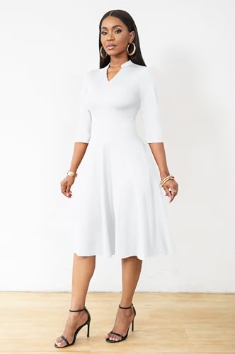 AOMONI Church Dresses for Women 3/4 Sleeve Fit and Flare Semi-Formal Dress Knee Length Midi Dresses2