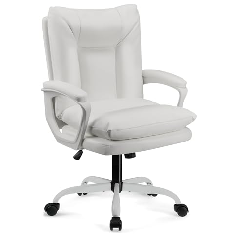 T-THREE Ergonomic Swivel Chair, PU Leather, White