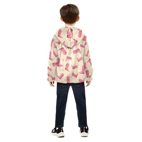 CHIFIGNO Cowboy Boots Pink Magenta Boys Winter Jacket, Toddler Boys Fleece Zip up Jacket Soft for Fall Winter Spring 3T4