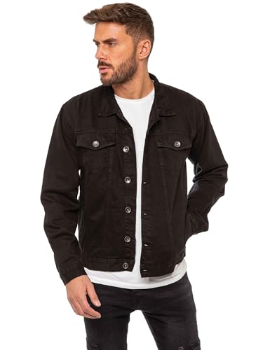 989Zé ENZO Mens Jacket Casual Classic Denim Regular Fit Western Style Trucker Coat EZJ391 BLACK XL