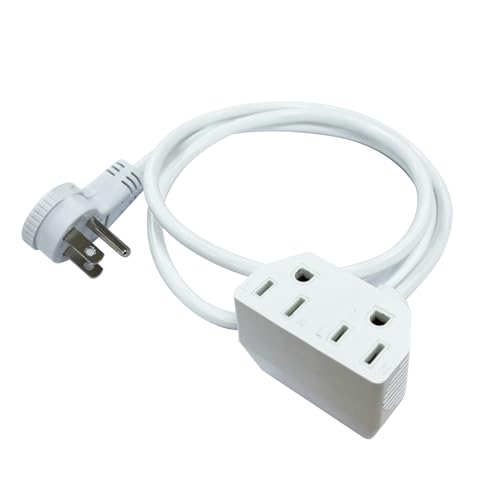 White Flat Extension Cord 3 Feet 15A 120V- Flat Plug Power Strip,16 AWG Power Cord Extension Indoor, 3 Prong Extension Cord with Multiple 2 Outlets for Office Home Kitchen Outdoor Appliances