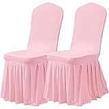 Dimatic Dining Room Chair Covers Set of 2, Stretch Parsons Slipcovers with Skirt Super Fit Spandex Chair Seat Protector Cover for Dining Room, Hotel, Ceremony (Pink)