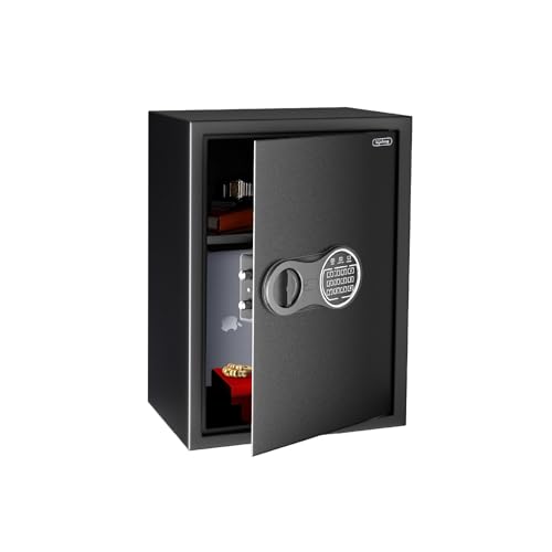 Lifelong 56 L Digital Safe Locker Box For Home & Office | Essential Smart Home Locker For Gold, Jewellery, Cash | Tijori Box | Electoric Keypad & Keys | Wardrobe Compatible, 1 Yr Warranty, Black