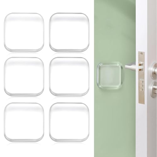 Image of Marve Square Door Handle Stopper Pieces 6 of Clear Rubber Door Knob, Round Wall Shield Cushion, Quiet Wall Protector for Door Handle, Guard Door Bumper Silencer Self Adhesive