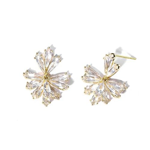 14K Gold Plated Dangle Drop Earrings for Women 925 Sterling Silver Cubic Zirconia Wedding Bridal Earrings Hypoallergenic Sparkly Jewelry for Brides Br