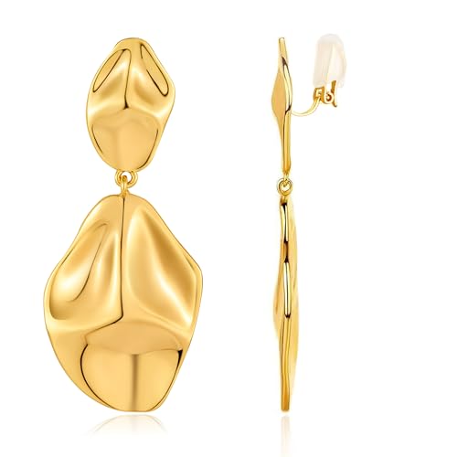Image of WOWORAMA Chunky Clip On Earrings for Women Vintage Flower Statement Earrings Large Floral Clips Dangle Earring Trendy Non Pierced Jewelry Gold /Silver