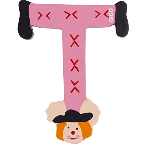 Lettres en bois pour chambre d'enfant - Grande décoration pour la porte - Motif clowns amusants de A à Z - Hauteur : environ 9 cm - Lettre en bois 7361 (T)