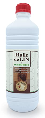 La Baille Aceite de lino y esencia de trementina – Mezcla 50/50 de aceite de lino crudo y trementina para el tratamiento de madera y otros materiales en interior o exterior – Botella de 1 L