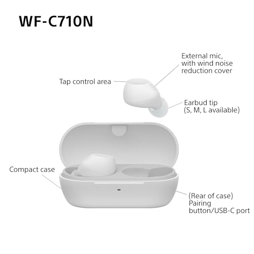 Sony WF-C710N Truly Wireless Noise Cancelling Earbuds, leichte Kopfh&ouml;rer, Touch-Bedienung, Multipoint-Verbindung, IPX4, bis zu 40 HR-Akku, Quick Charge, iOS & Android - Wei&szlig;