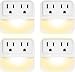 Plug-in Night Light with 2-Outlet Extender, POWRUI Warm White LED Nightlight with Dusk-to-Dawn Sensor for Bedroom, Bathroom, Kitchen, Hallway, Stairs, 4-Pack