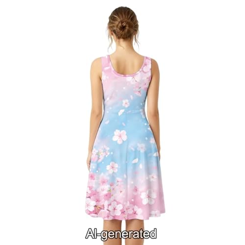 Image of Dreaweet Casual Sleeveless Dresses for Women Girls, Round Neck Tank Dresses with Pockets Summer Sundress Size XS-4XL