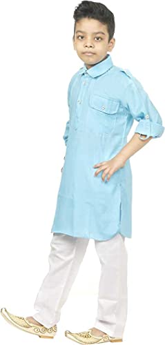 Image of HRR Boys Pathani Suit in 100% Cotton (Kurta + Pyjamas)