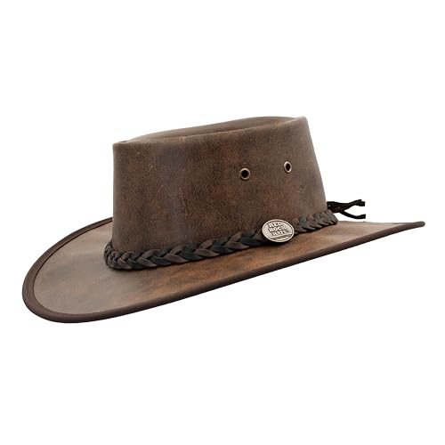 Red Rock Hats 1078 Kangaroo Two Tone - Australian Outback Hats for Men - Kangaroo Leather, Aussie Made, Foldable Outback Hat, Wide Brim, Durable, Water Resistant, Travel Bag (Large, Vintage Brown)