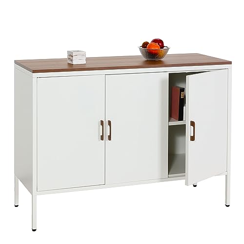 Mendler Kommode HWC-L84, Sideboard Schrank Anrichte, 3 Türen Metall 90x120x40cm, Melamin beschichtet - weiß