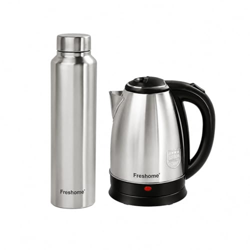 Image of Freshome Electric Kettle and Stainless Steel Water Bottle Combo, 1.5 Litre, 1500W, Auto Shut-Off, for Boiling Water, Tea, Coffee, Instant Noodles and Soup