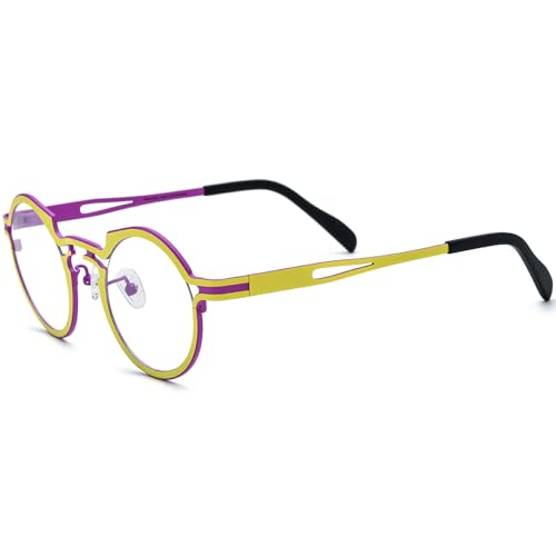 Image of FONEX Colorful Pure Titanium Glasses Frame Women Retro Round Eyeglasses