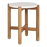 AltoBuy LORIENA - Table Basse Ronde Ø37cm en Acacia Plateau en Terrazzo