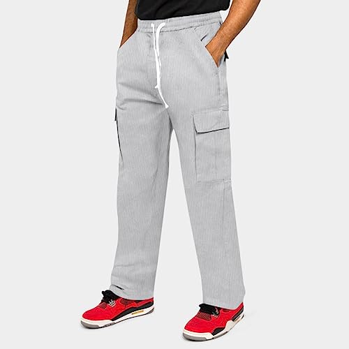 Mens Corduroy Pants Straight Leg Casual Cargo Pants Solid Color Elastic Waist Drawstring Sweatpants with Pockets2