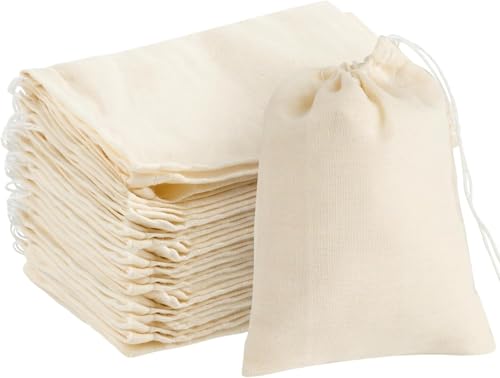 Leslady 50 bolsas para especias, 10 x 8 cm, bolsas de algodón con cordón, reutilizables, para té, frutas, café, especias