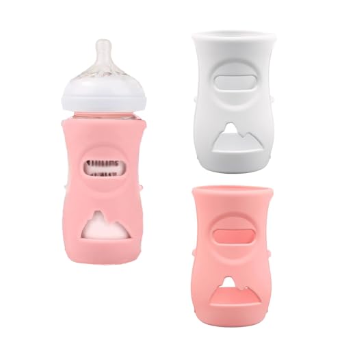 Image of 2 Pack Silicone Sleeves Compatible with Philips Avent Glass Baby Bottles 8 oz, to Prevent The Baby Bottles from Breaking, BPA-Free (White+Pink)