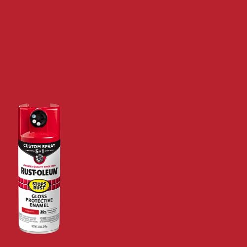 Image of Rust-Oleum Stops Rust Custom 5-in-1 Spray Paint, Gloss Sunrise Red | Rust Preventive Protective Enamel, Multi Surface (Metal, Wood and More), Adjustable Dial for Better Control, Fast Dry, 6 Pack