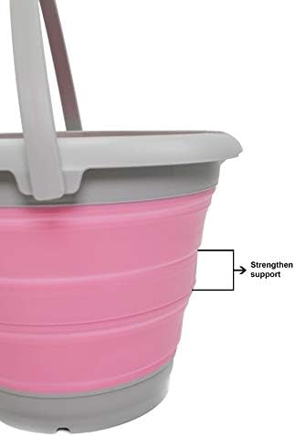 SAMMART 5L Collapsible Plastic Bucket - Foldable Round Tub - Portable Fishing Water Pail - Space Saving Outdoor Waterpot (5L Round, Grey/Pink)