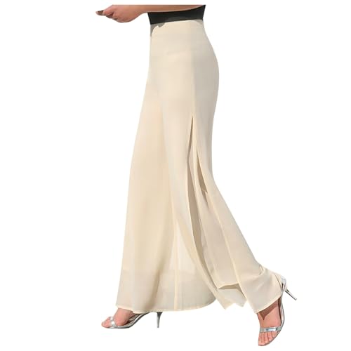 Women's Lightweight Chiffon High Elastic Waist Flowing Trousers Flared Straight Leg Women Wedding Capris Pants