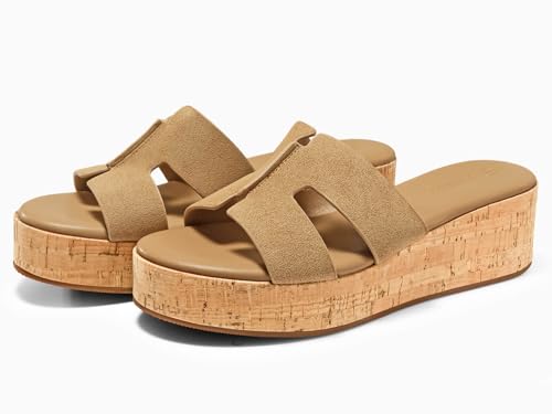 Image of Coutgo Women's Platform Wedge Sandals Open Toe Slip On Slides Cork Heeled Cutout Comfortable Summer Shoes